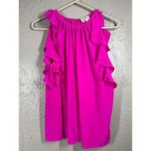 Kate Spade Crepe Ruffle Pink Fuchsia Womens Career Casual Top Size Medium